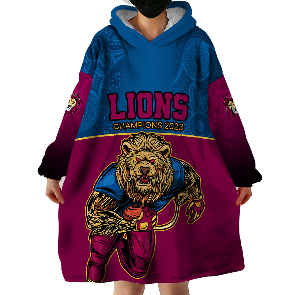 AFL Lions Champions 2023 Wearable Blanket Hoodie Proud Brisbane Aboriginal Vibe - Vibe Hoodie Shop