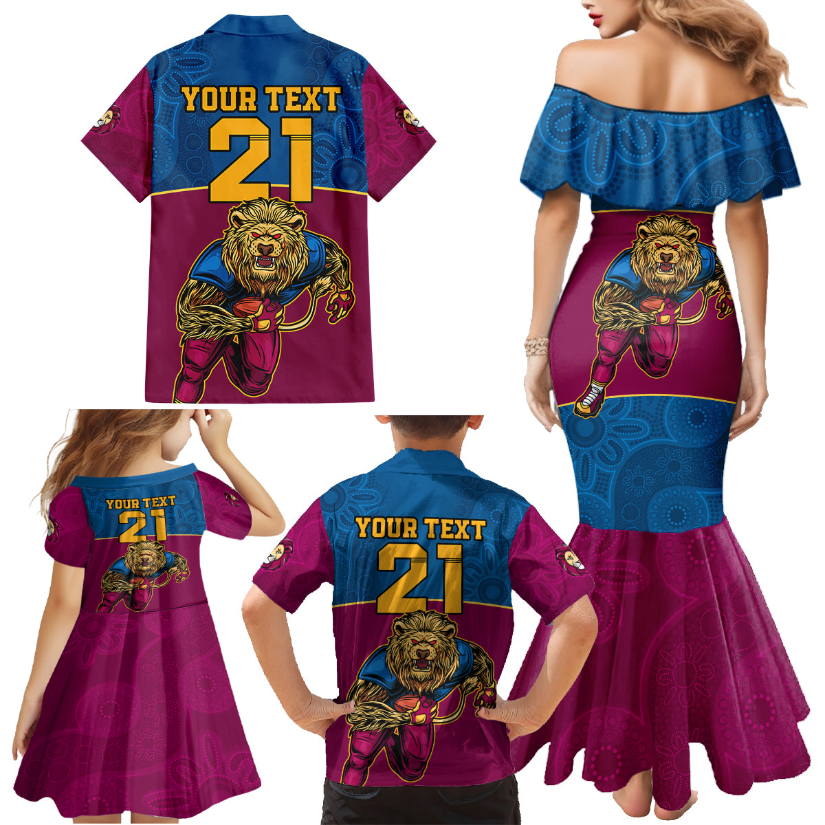 custom-afl-lions-champions-2023-family-matching-mermaid-dress-and-hawaiian-shirt-proud-brisbane-aboriginal-vibe