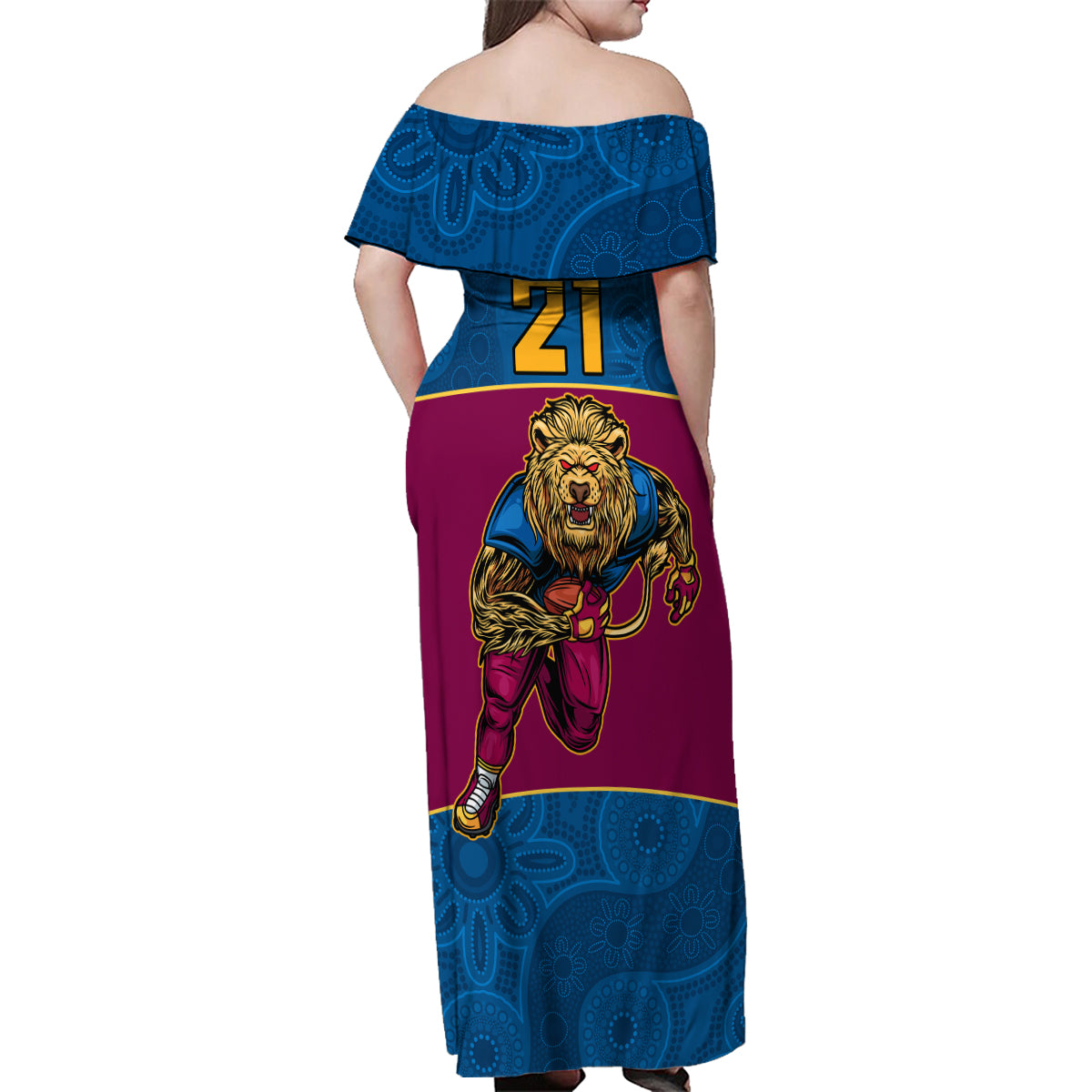 custom-afl-lions-champions-2023-family-matching-off-shoulder-maxi-dress-and-hawaiian-shirt-proud-brisbane-aboriginal-vibe