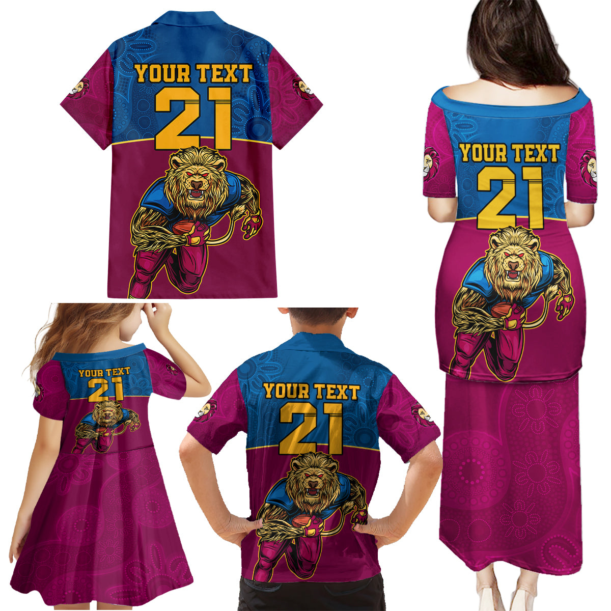 custom-afl-lions-champions-2023-family-matching-puletasi-dress-and-hawaiian-shirt-proud-brisbane-aboriginal-vibe