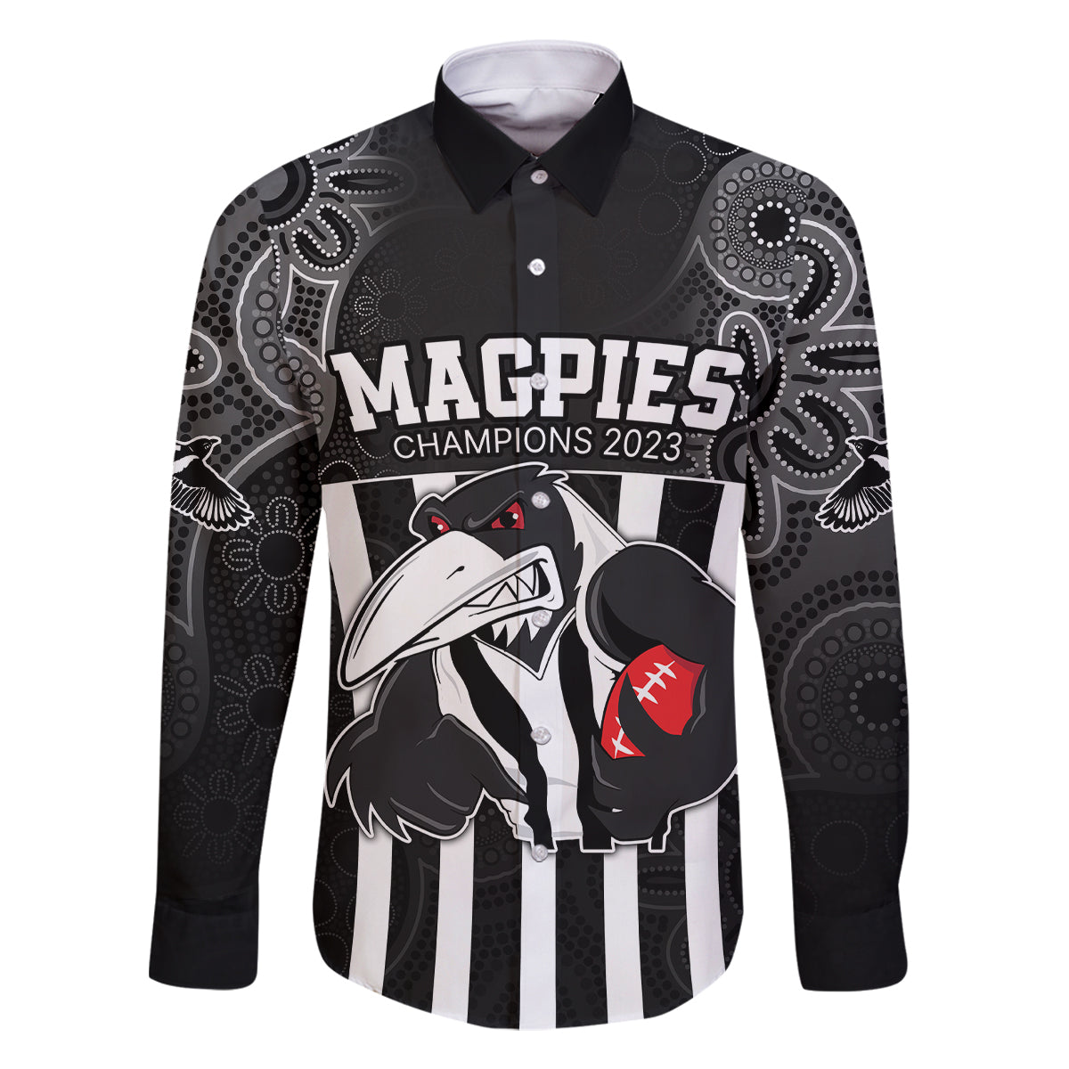 afl-magpies-champions-2023-family-matching-off-shoulder-long-sleeve-dress-and-hawaiian-shirt-proud-collingwood-aboriginal-vibe