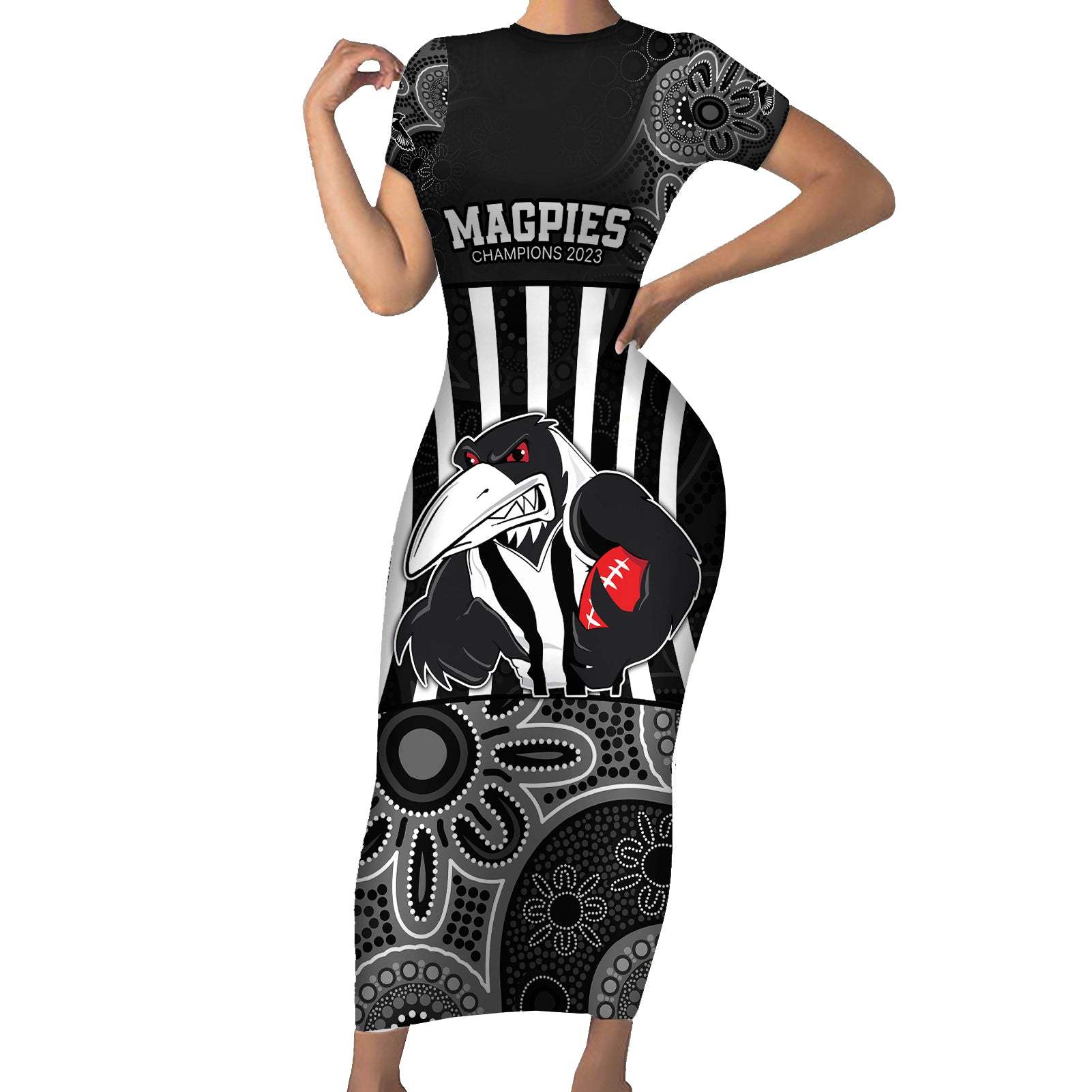 afl-magpies-champions-2023-family-matching-short-sleeve-bodycon-dress-and-hawaiian-shirt-proud-collingwood-aboriginal-vibe