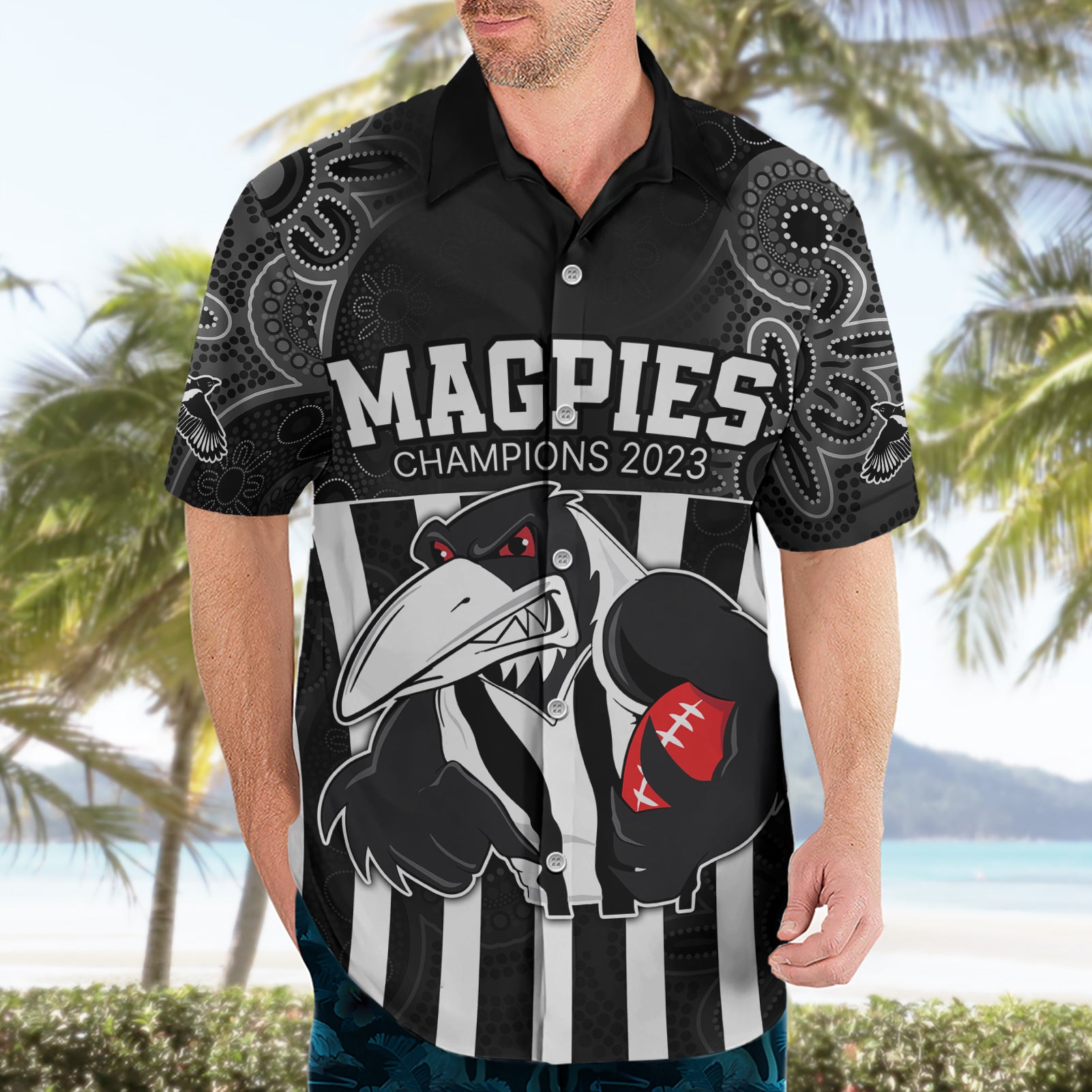 AFL Magpies Champions 2023 Hawaiian Shirt Proud Collingwood Aboriginal Vibe - Vibe Hoodie Shop