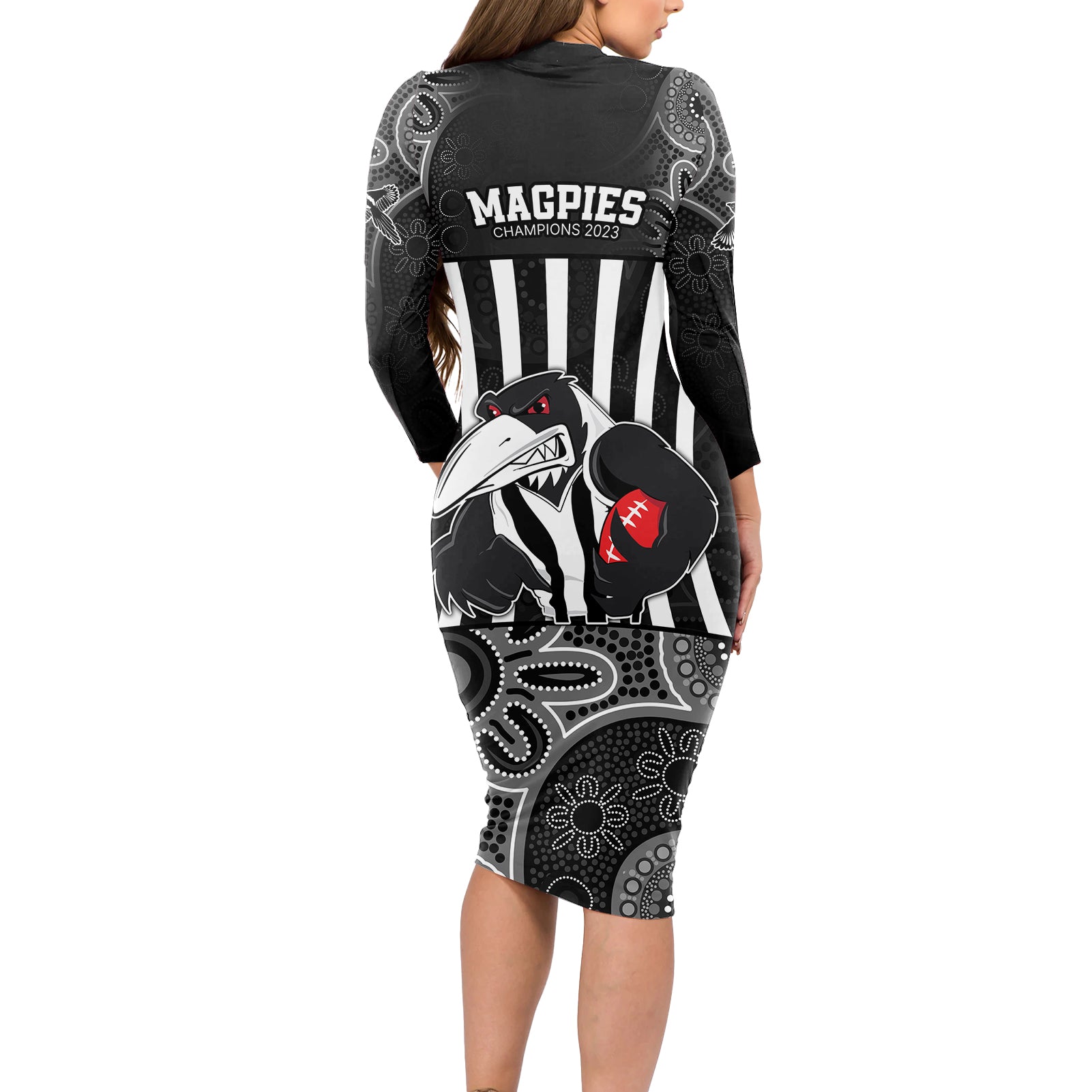 afl-magpies-champions-2023-long-sleeve-bodycon-dress-proud-collingwood-aboriginal-vibe