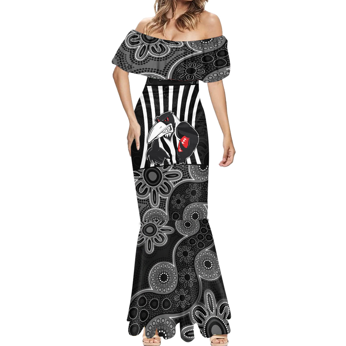 afl-magpies-champions-2023-mermaid-dress-proud-collingwood-aboriginal-vibe