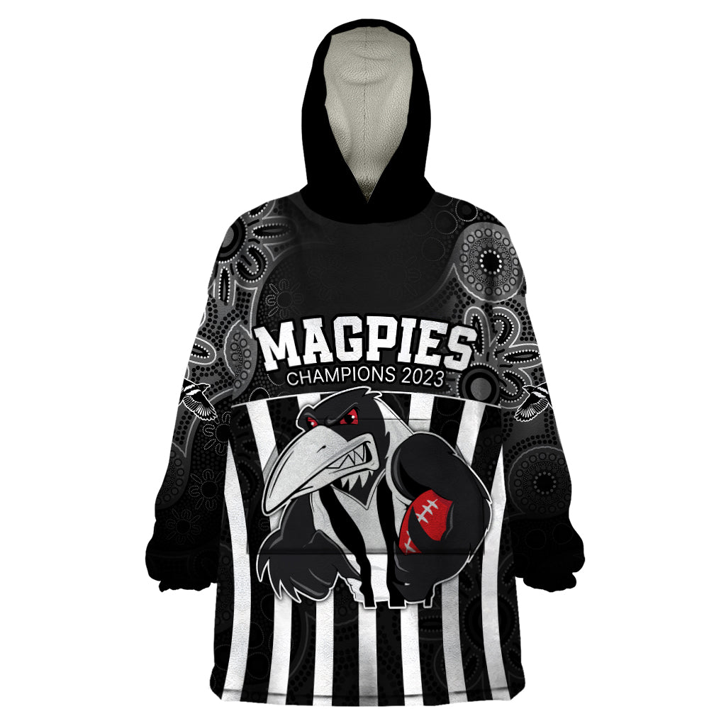 AFL Magpies Champions 2023 Wearable Blanket Hoodie Proud Collingwood Aboriginal Vibe - Vibe Hoodie Shop