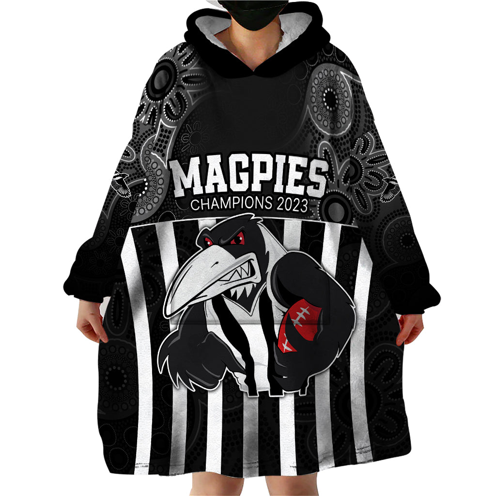 AFL Magpies Champions 2023 Wearable Blanket Hoodie Proud Collingwood Aboriginal Vibe - Vibe Hoodie Shop