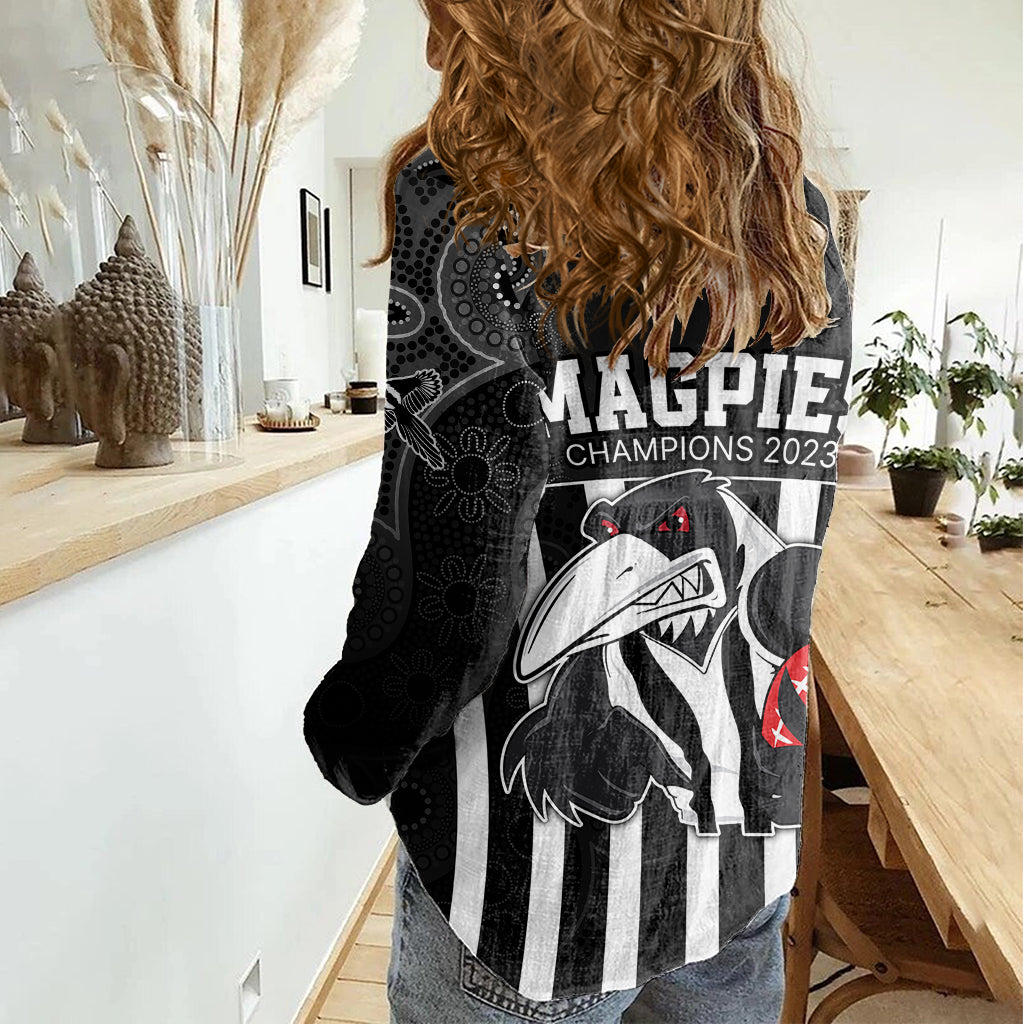 AFL Magpies Champions 2023 Women Casual Shirt Proud Collingwood Aboriginal Vibe - Vibe Hoodie Shop