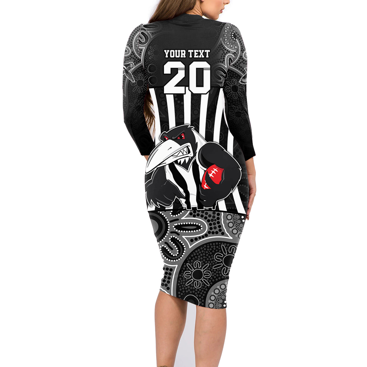 custom-afl-magpies-champions-2023-family-matching-long-sleeve-bodycon-dress-and-hawaiian-shirt-proud-collingwood-aboriginal-vibe