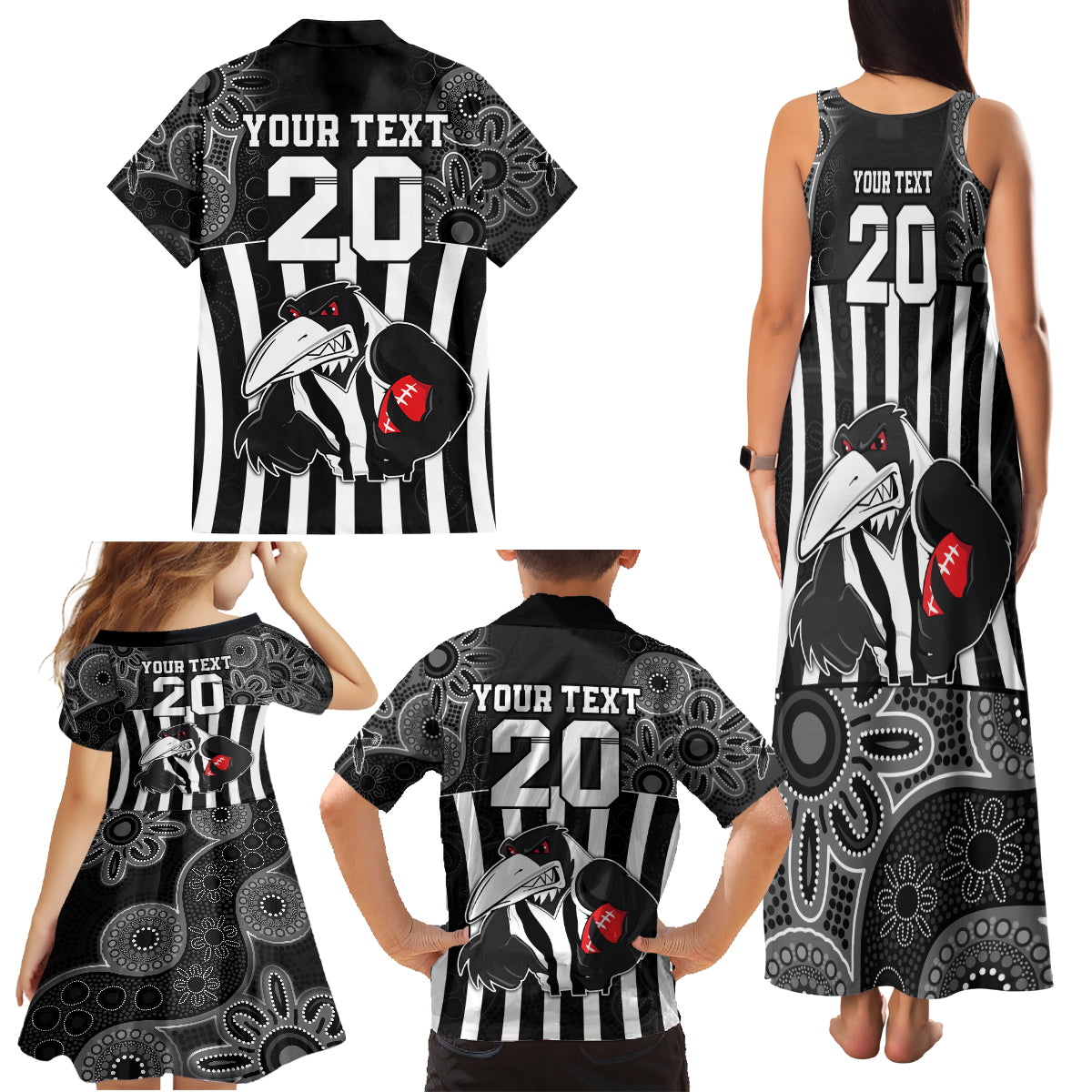 custom-afl-magpies-champions-2023-family-matching-tank-maxi-dress-and-hawaiian-shirt-proud-collingwood-aboriginal-vibe