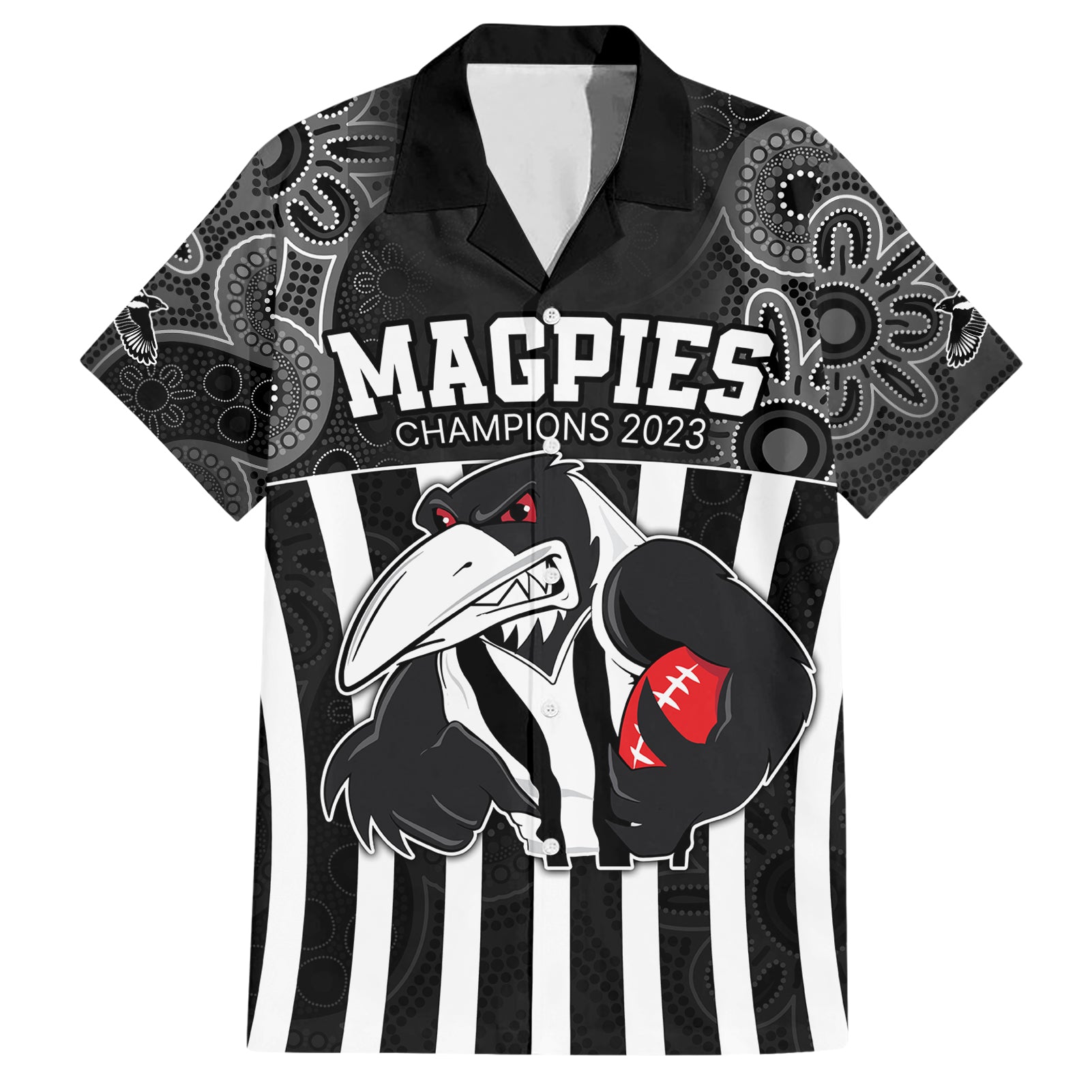 Custom AFL Magpies Champions 2023 Hawaiian Shirt Proud Collingwood Aboriginal Vibe - Vibe Hoodie Shop