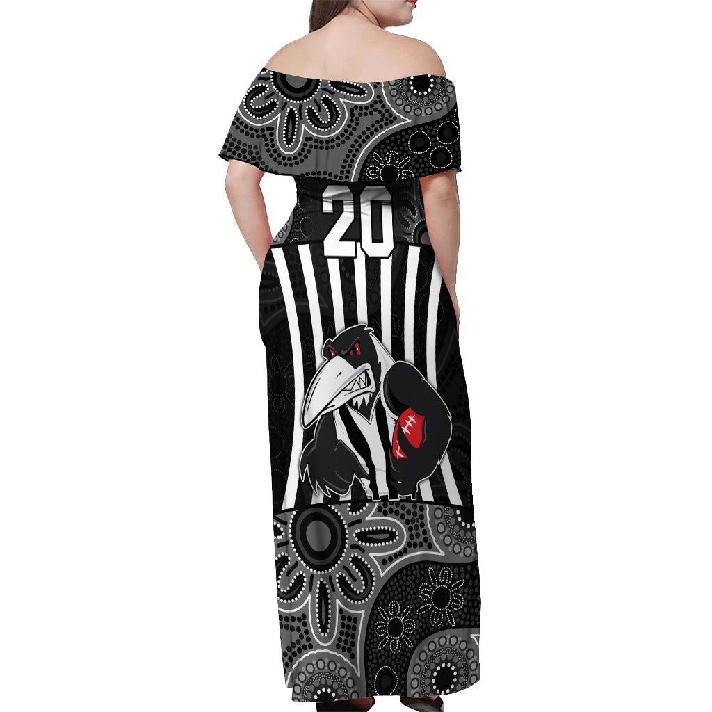 custom-afl-magpies-champions-2023-off-shoulder-maxi-dress-proud-collingwood-aboriginal-vibe