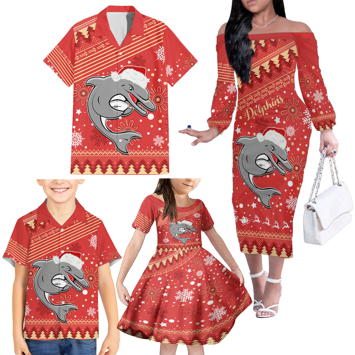 custom-dolphins-rugby-family-matching-off-shoulder-long-sleeve-dress-and-hawaiian-shirt-chirstmas-vibe-2023