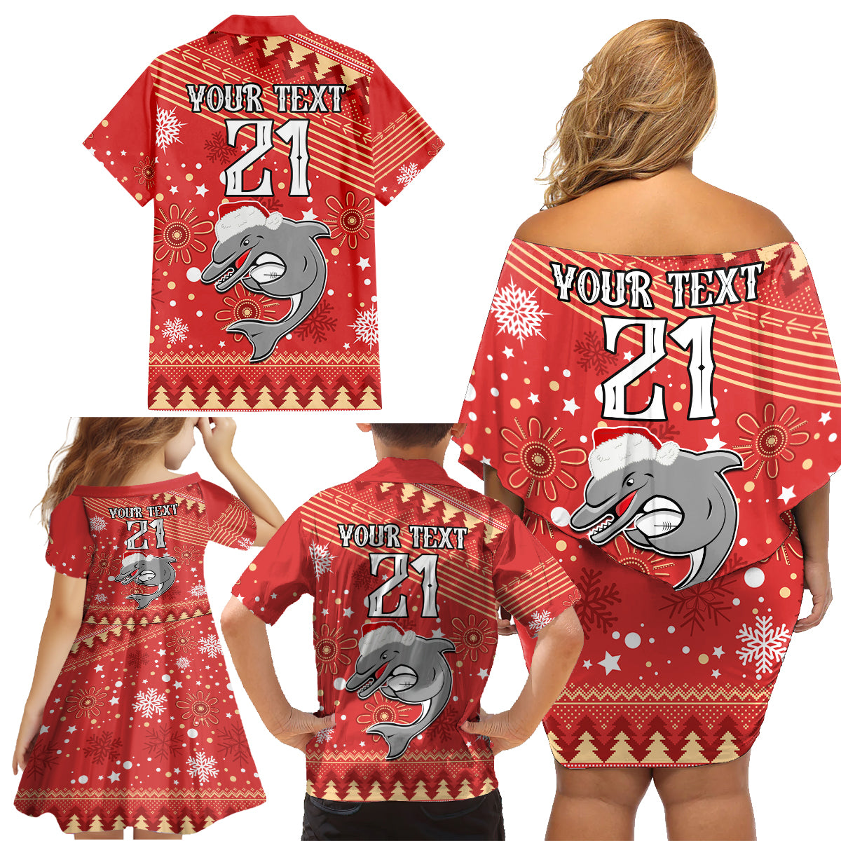 custom-dolphins-rugby-family-matching-off-shoulder-short-dress-and-hawaiian-shirt-chirstmas-vibe-2023