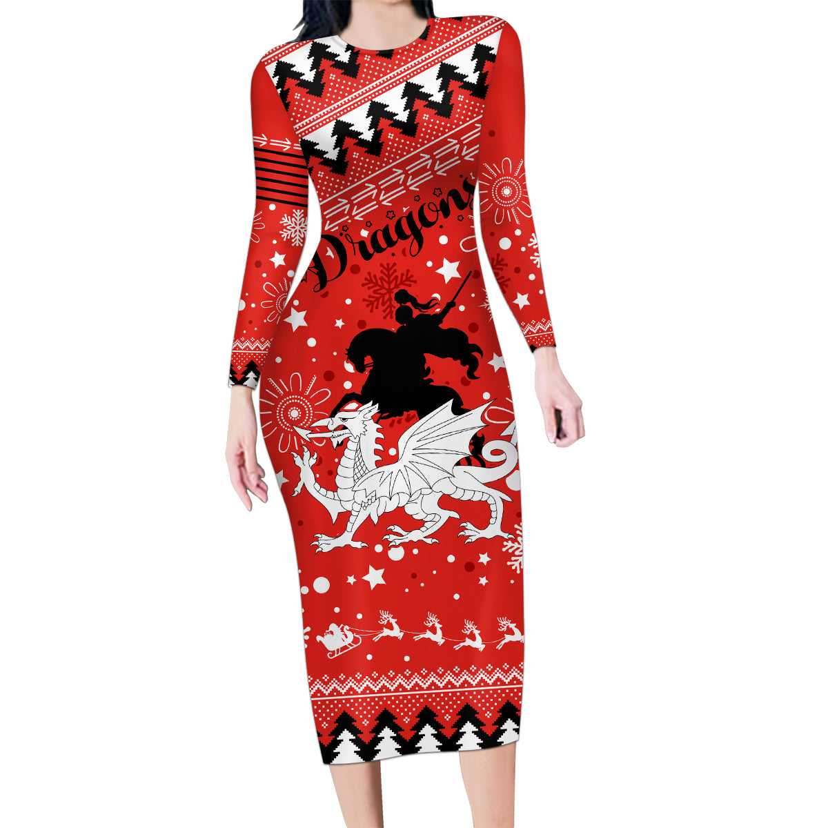 custom-dragons-rugby-family-matching-long-sleeve-bodycon-dress-and-hawaiian-shirt-chirstmas-vibe-2023