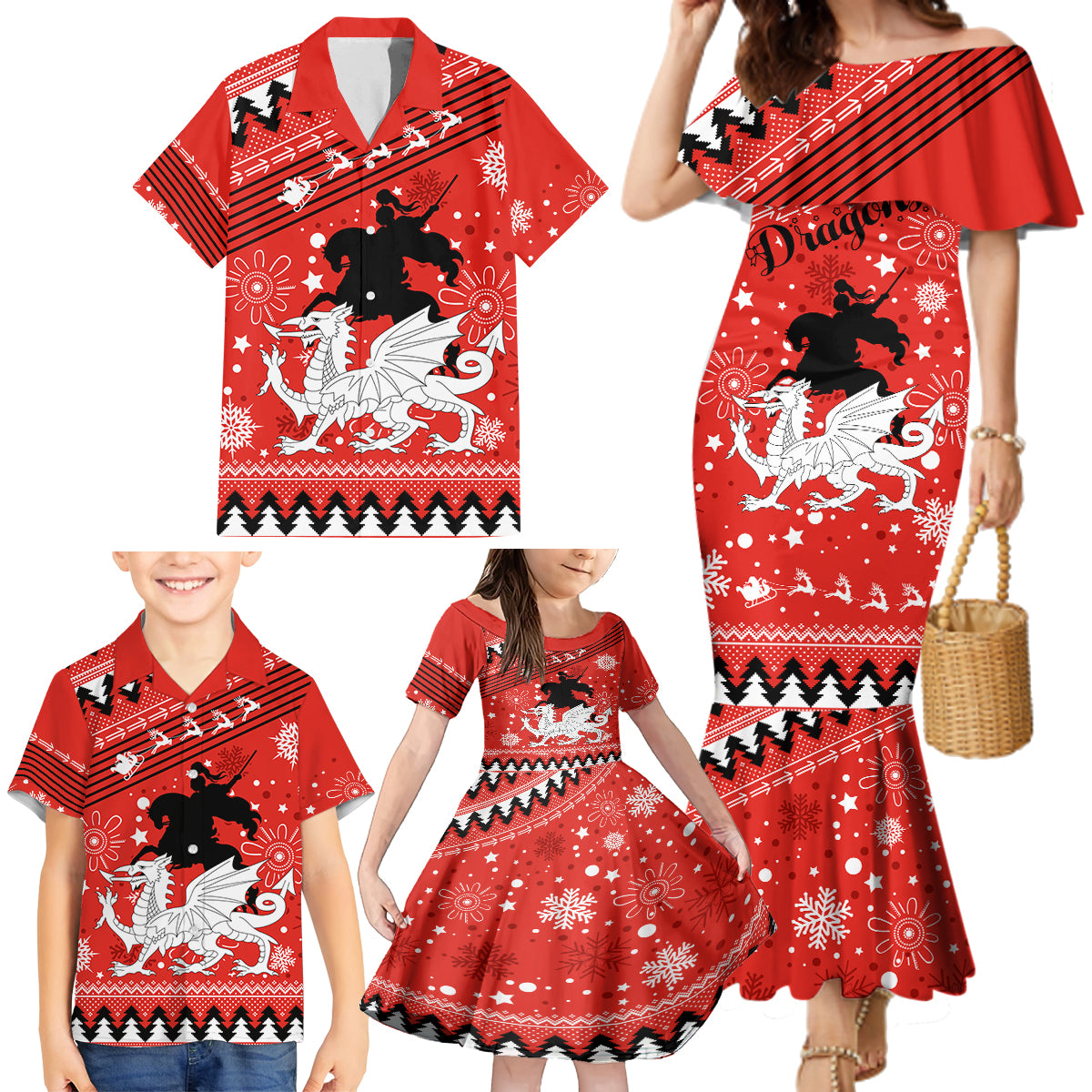 custom-dragons-rugby-family-matching-mermaid-dress-and-hawaiian-shirt-chirstmas-vibe-2023