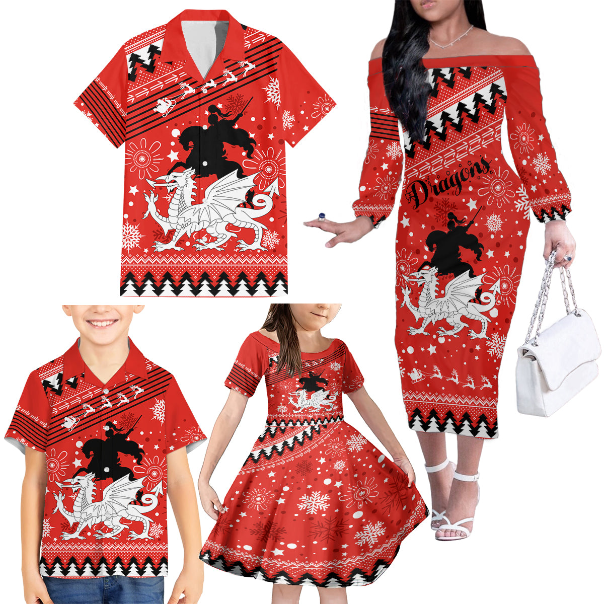 custom-dragons-rugby-family-matching-off-shoulder-long-sleeve-dress-and-hawaiian-shirt-chirstmas-vibe-2023