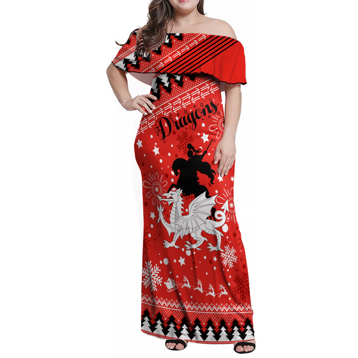 custom-dragons-rugby-family-matching-off-shoulder-maxi-dress-and-hawaiian-shirt-chirstmas-vibe-2023