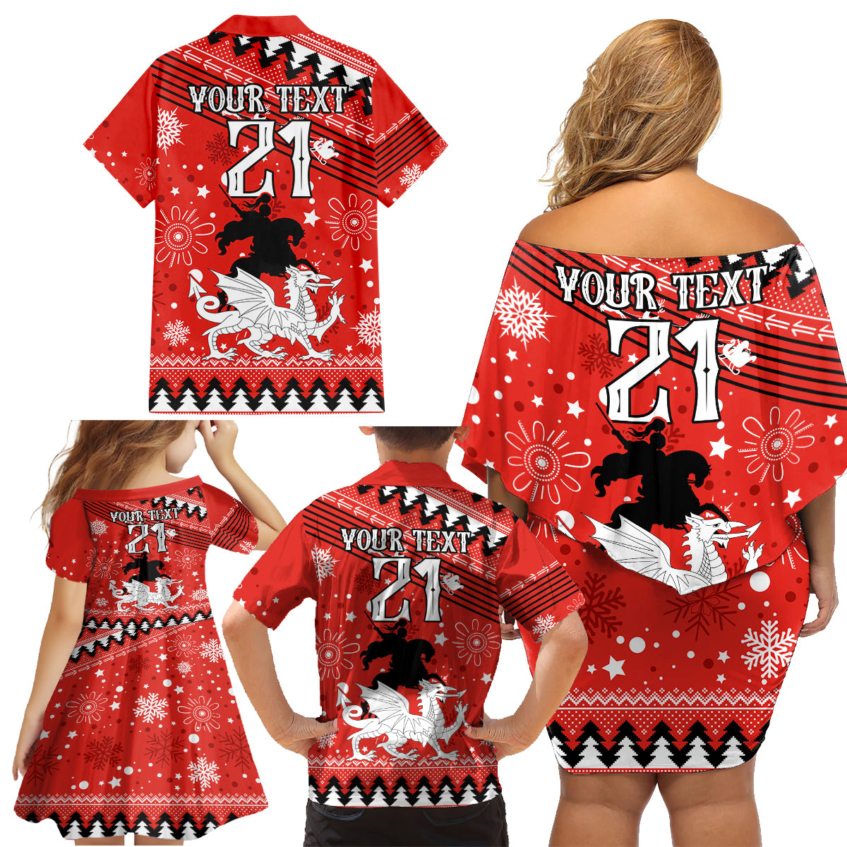 custom-dragons-rugby-family-matching-off-shoulder-short-dress-and-hawaiian-shirt-chirstmas-vibe-2023