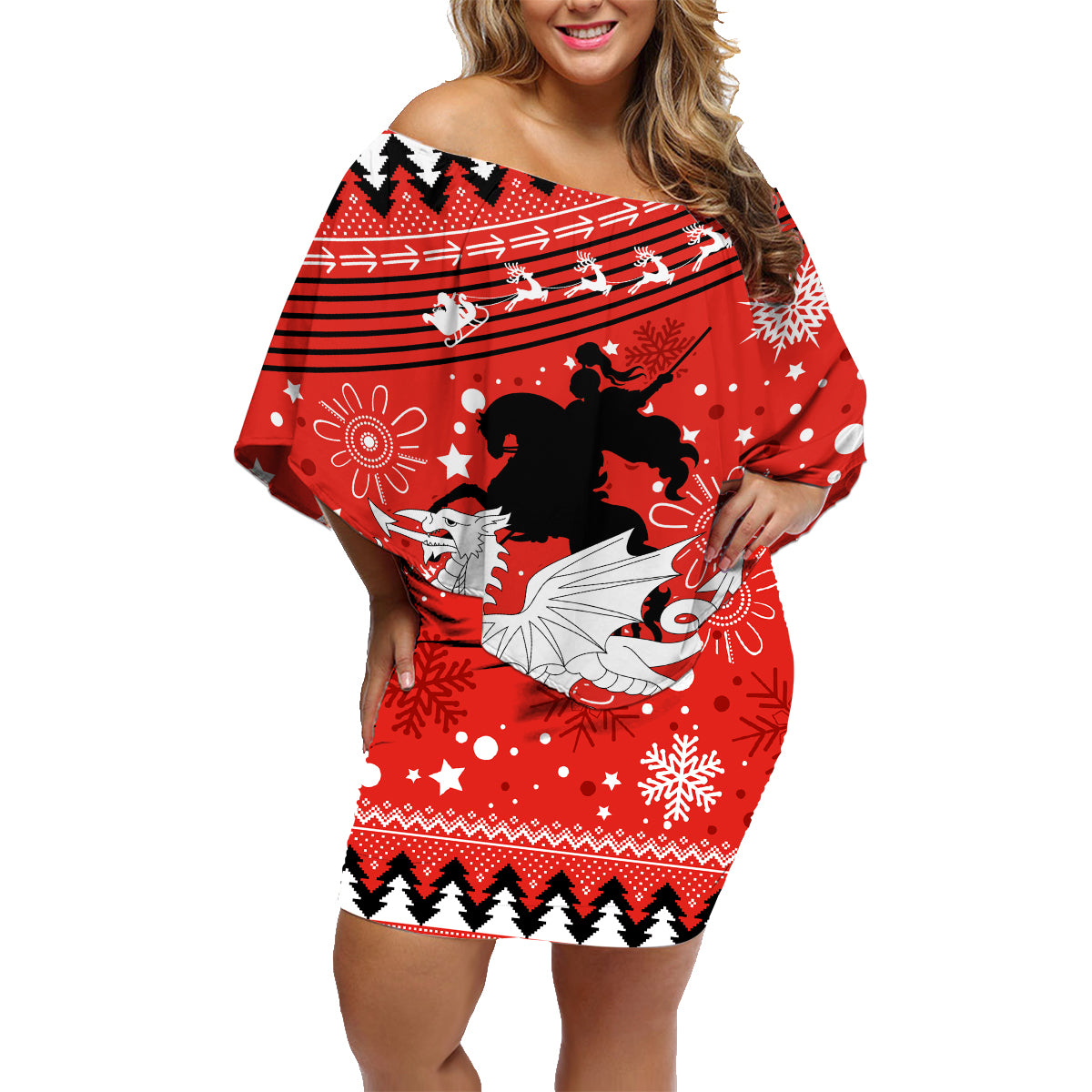 custom-dragons-rugby-family-matching-off-shoulder-short-dress-and-hawaiian-shirt-chirstmas-vibe-2023