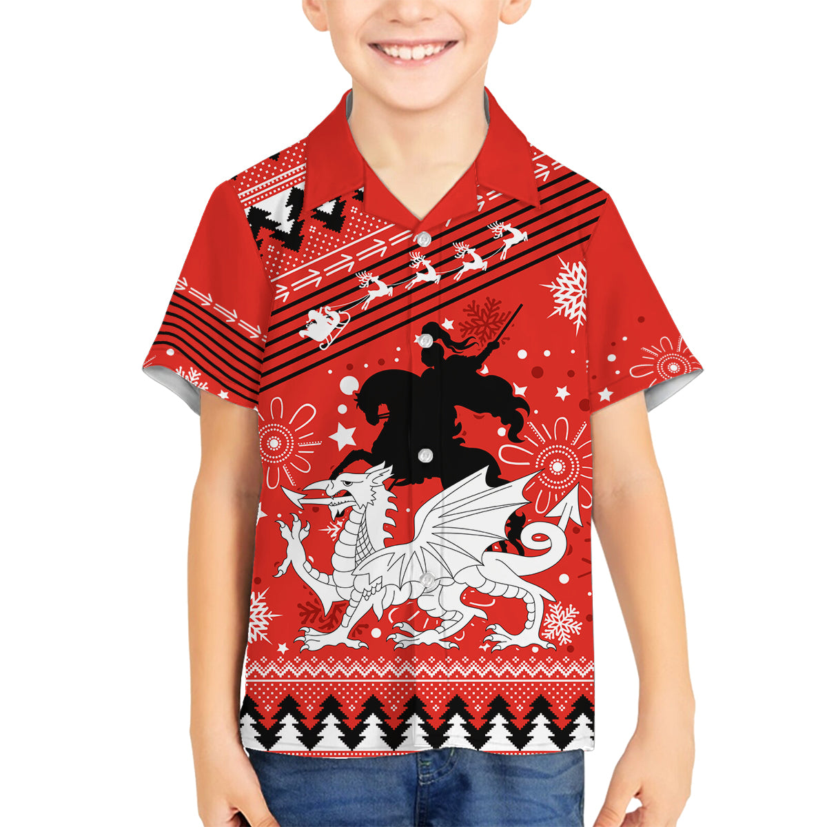 custom-dragons-rugby-family-matching-off-shoulder-short-dress-and-hawaiian-shirt-chirstmas-vibe-2023