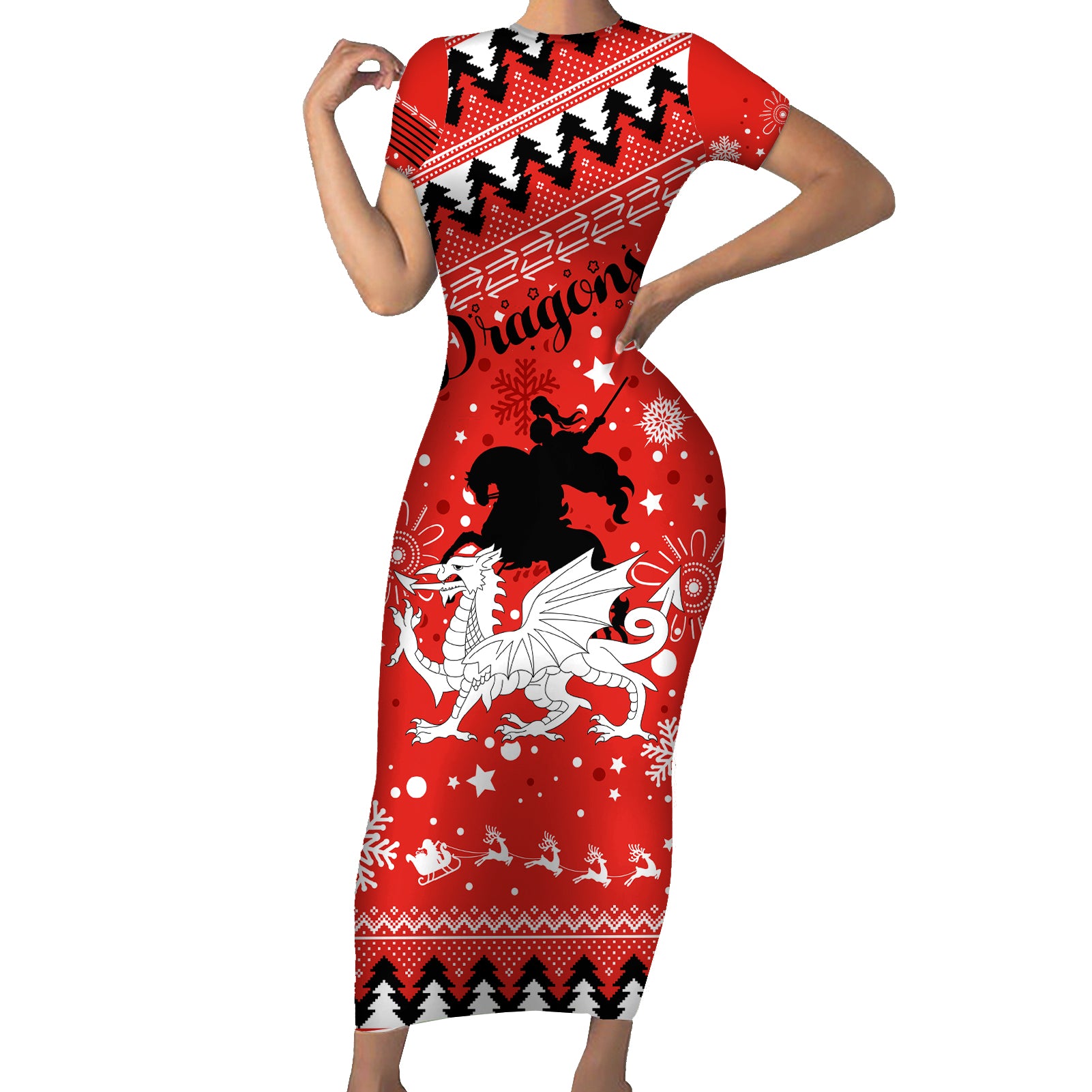 custom-dragons-rugby-family-matching-short-sleeve-bodycon-dress-and-hawaiian-shirt-chirstmas-vibe-2023