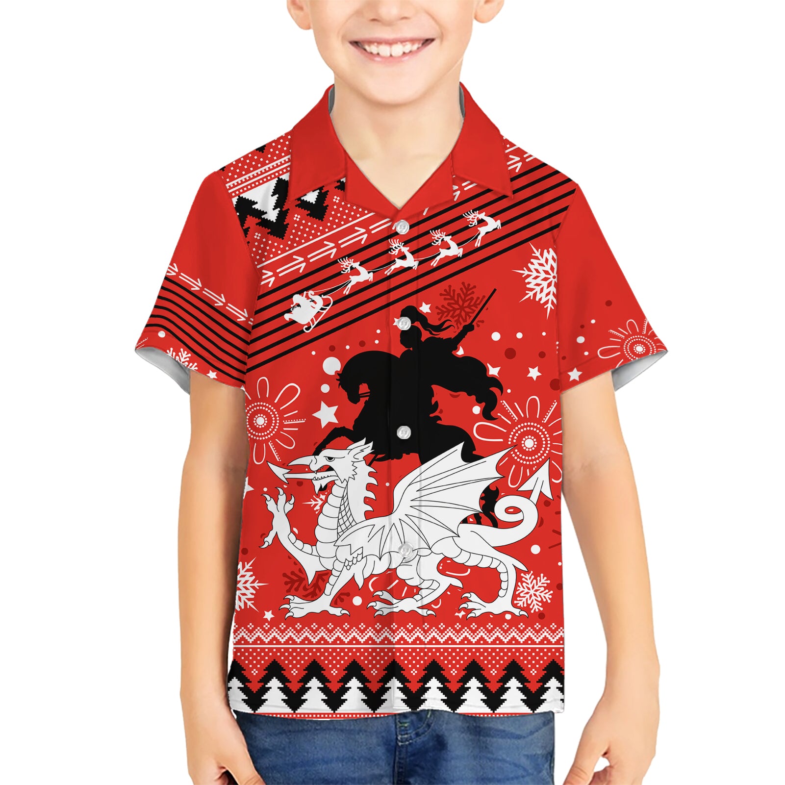 custom-dragons-rugby-family-matching-short-sleeve-bodycon-dress-and-hawaiian-shirt-chirstmas-vibe-2023