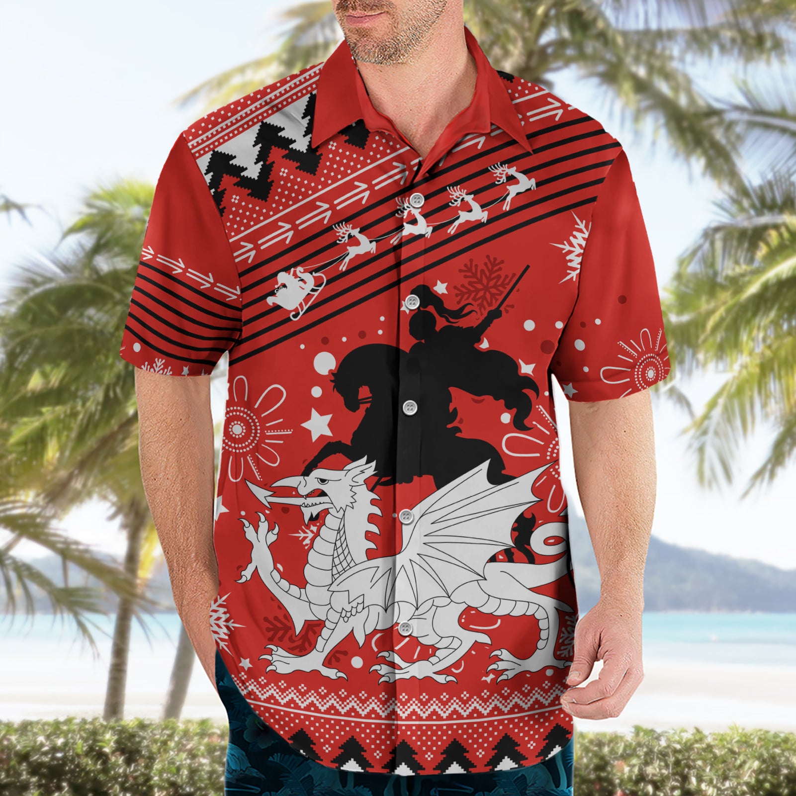 Custom Dragons Rugby Hawaiian Shirt Chirstmas Vibe 2023 - Vibe Hoodie Shop