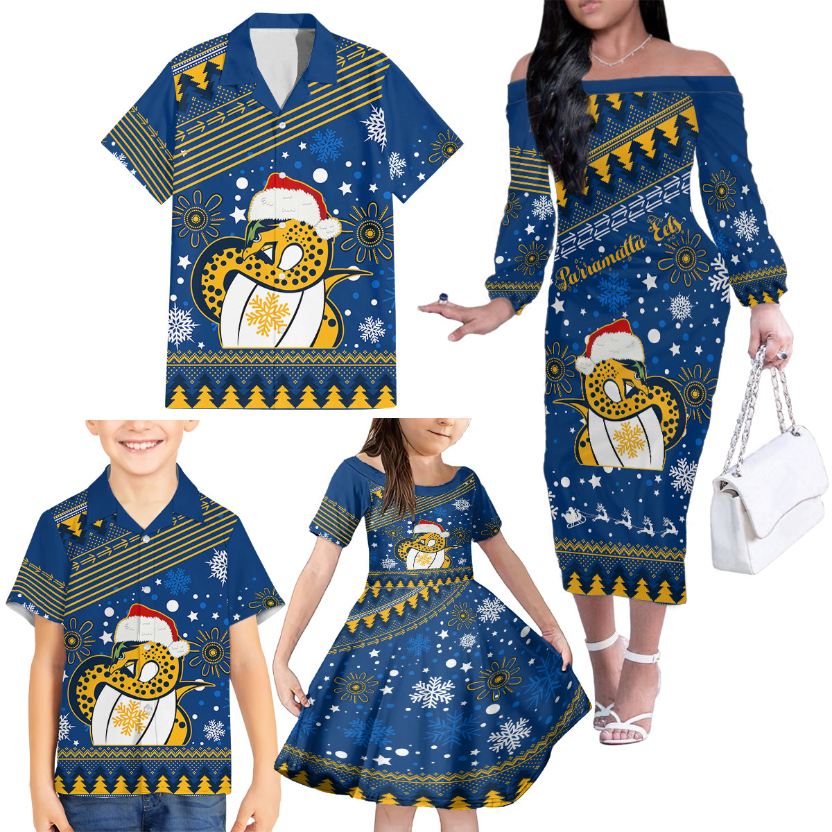 custom-eels-rugby-family-matching-off-shoulder-long-sleeve-dress-and-hawaiian-shirt-chirstmas-vibe-2023