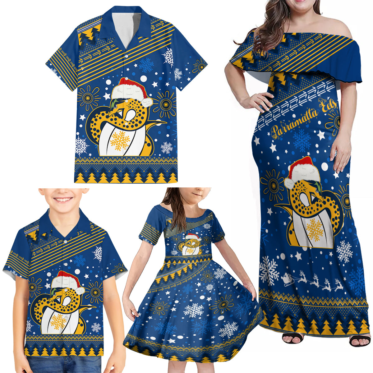 custom-eels-rugby-family-matching-off-shoulder-maxi-dress-and-hawaiian-shirt-chirstmas-vibe-2023