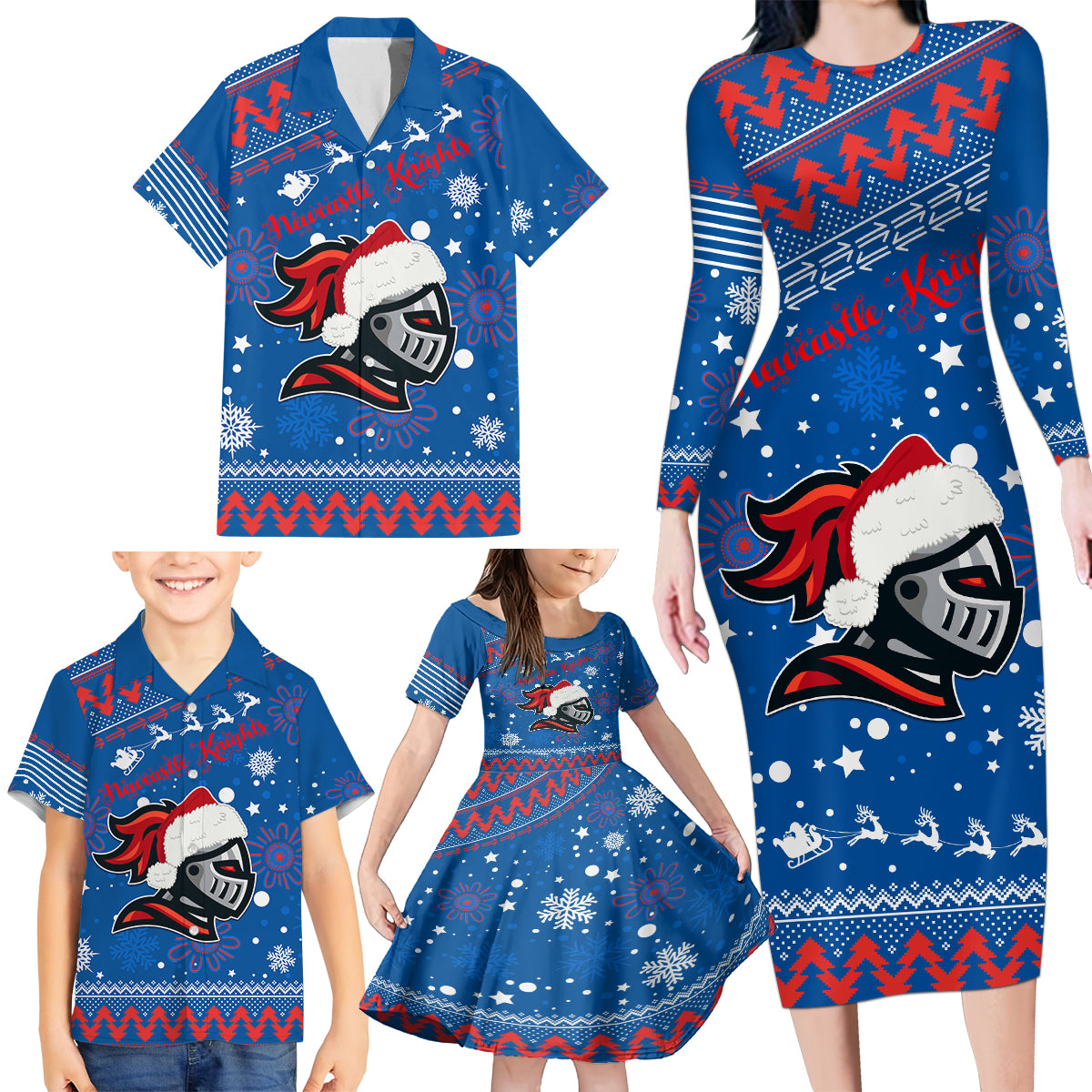 custom-knights-rugby-family-matching-long-sleeve-bodycon-dress-and-hawaiian-shirt-chirstmas-vibe-2023