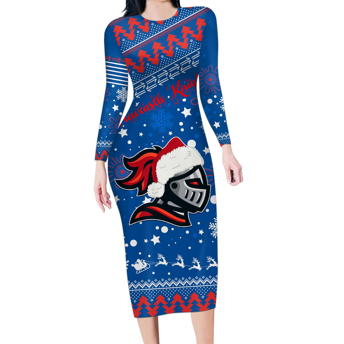 custom-knights-rugby-family-matching-long-sleeve-bodycon-dress-and-hawaiian-shirt-chirstmas-vibe-2023