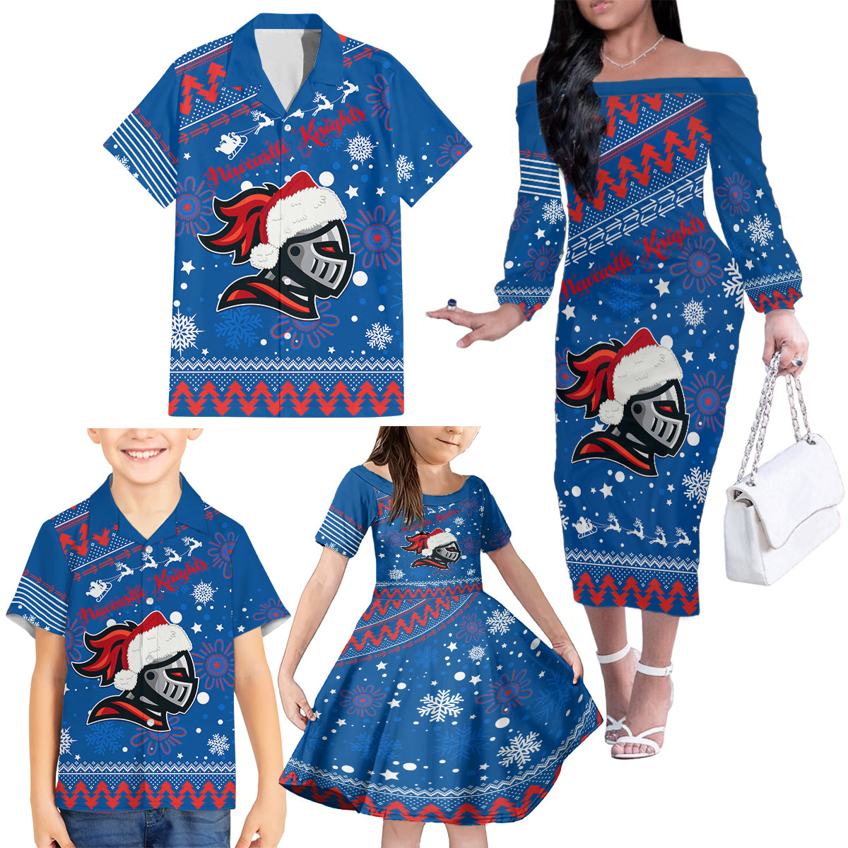 custom-knights-rugby-family-matching-off-shoulder-long-sleeve-dress-and-hawaiian-shirt-chirstmas-vibe-2023