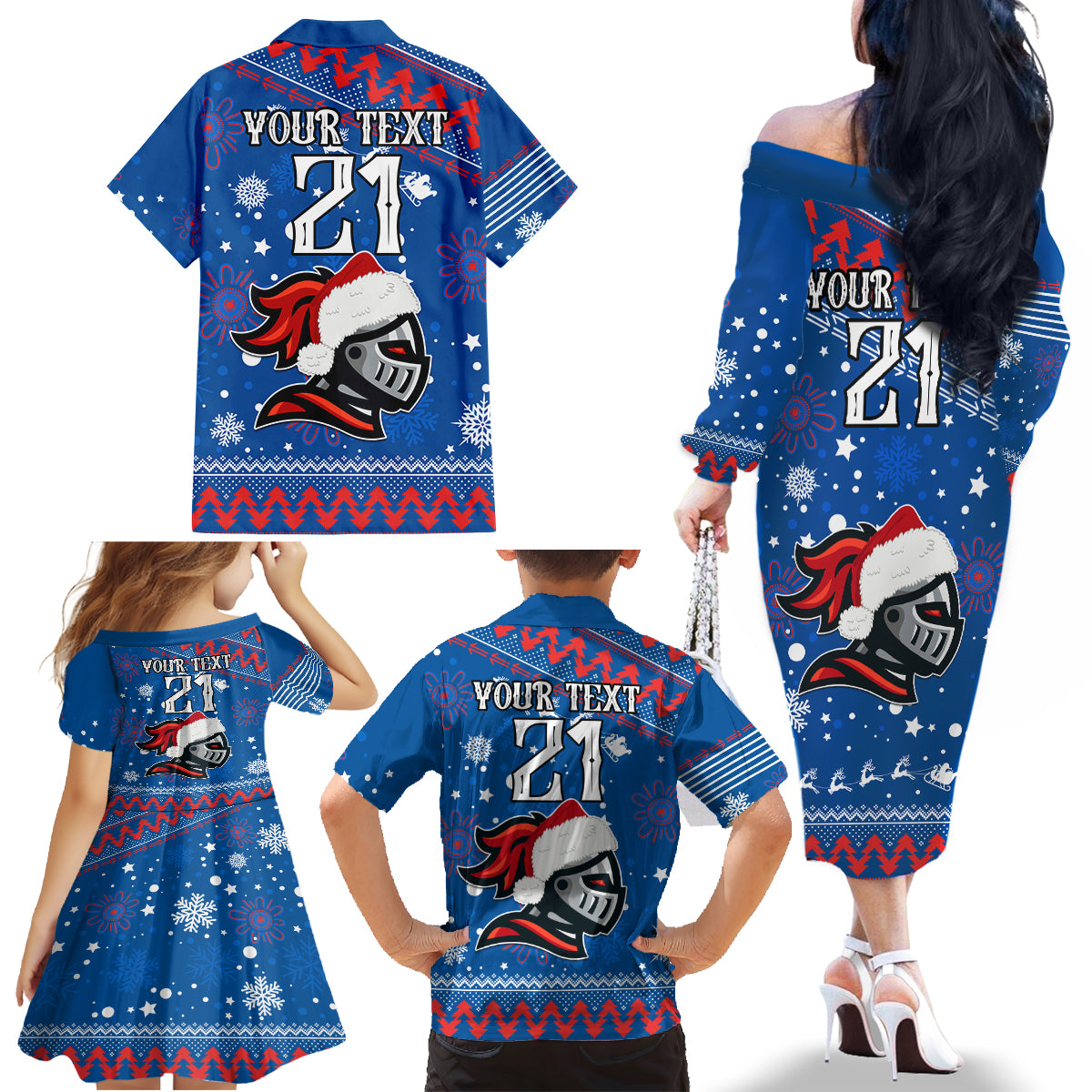 custom-knights-rugby-family-matching-off-shoulder-long-sleeve-dress-and-hawaiian-shirt-chirstmas-vibe-2023