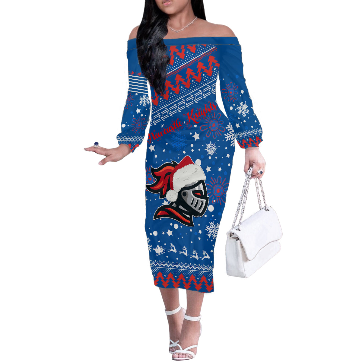 custom-knights-rugby-family-matching-off-shoulder-long-sleeve-dress-and-hawaiian-shirt-chirstmas-vibe-2023