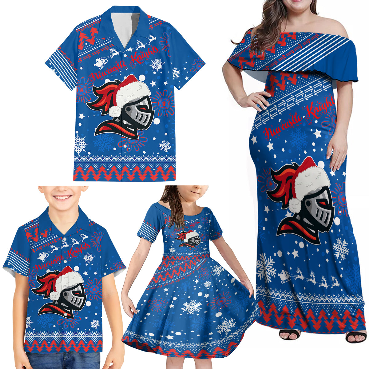 custom-knights-rugby-family-matching-off-shoulder-maxi-dress-and-hawaiian-shirt-chirstmas-vibe-2023