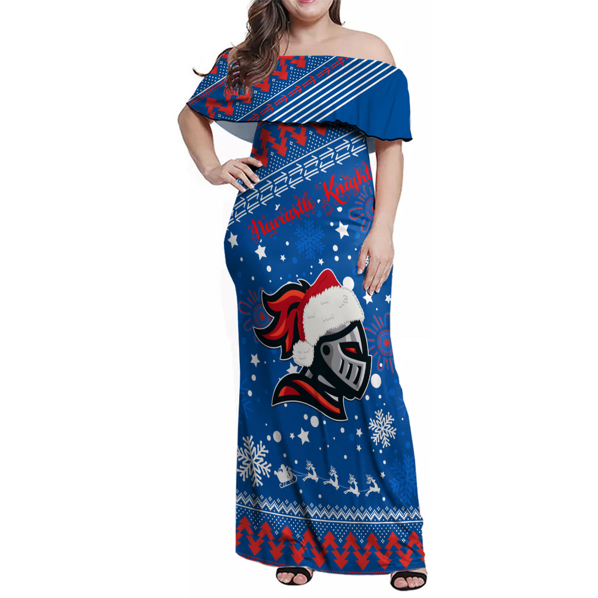 custom-knights-rugby-family-matching-off-shoulder-maxi-dress-and-hawaiian-shirt-chirstmas-vibe-2023