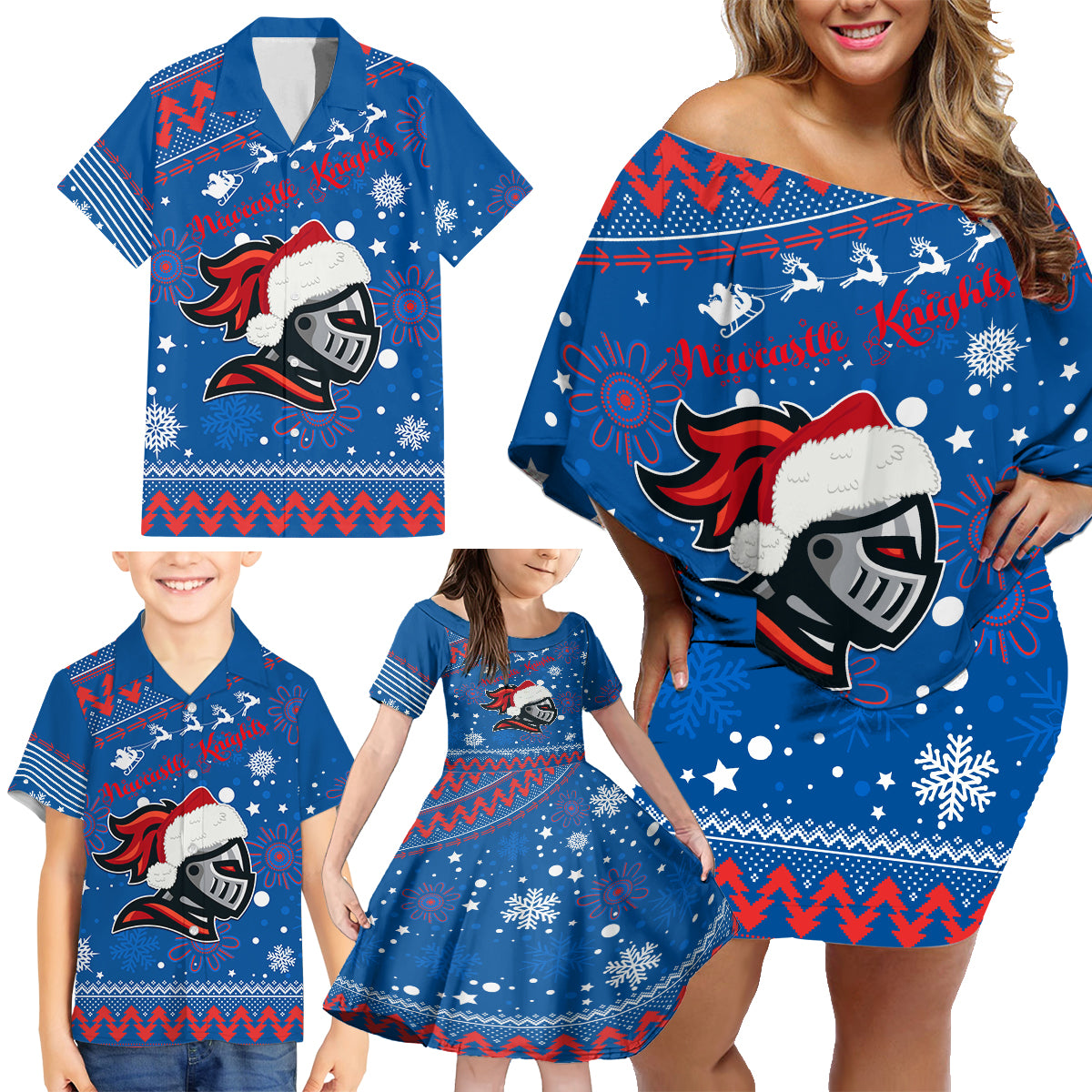 custom-knights-rugby-family-matching-off-shoulder-short-dress-and-hawaiian-shirt-chirstmas-vibe-2023