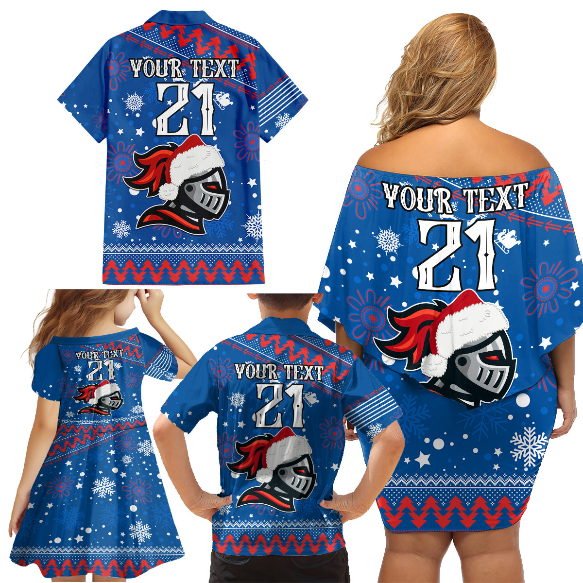 custom-knights-rugby-family-matching-off-shoulder-short-dress-and-hawaiian-shirt-chirstmas-vibe-2023