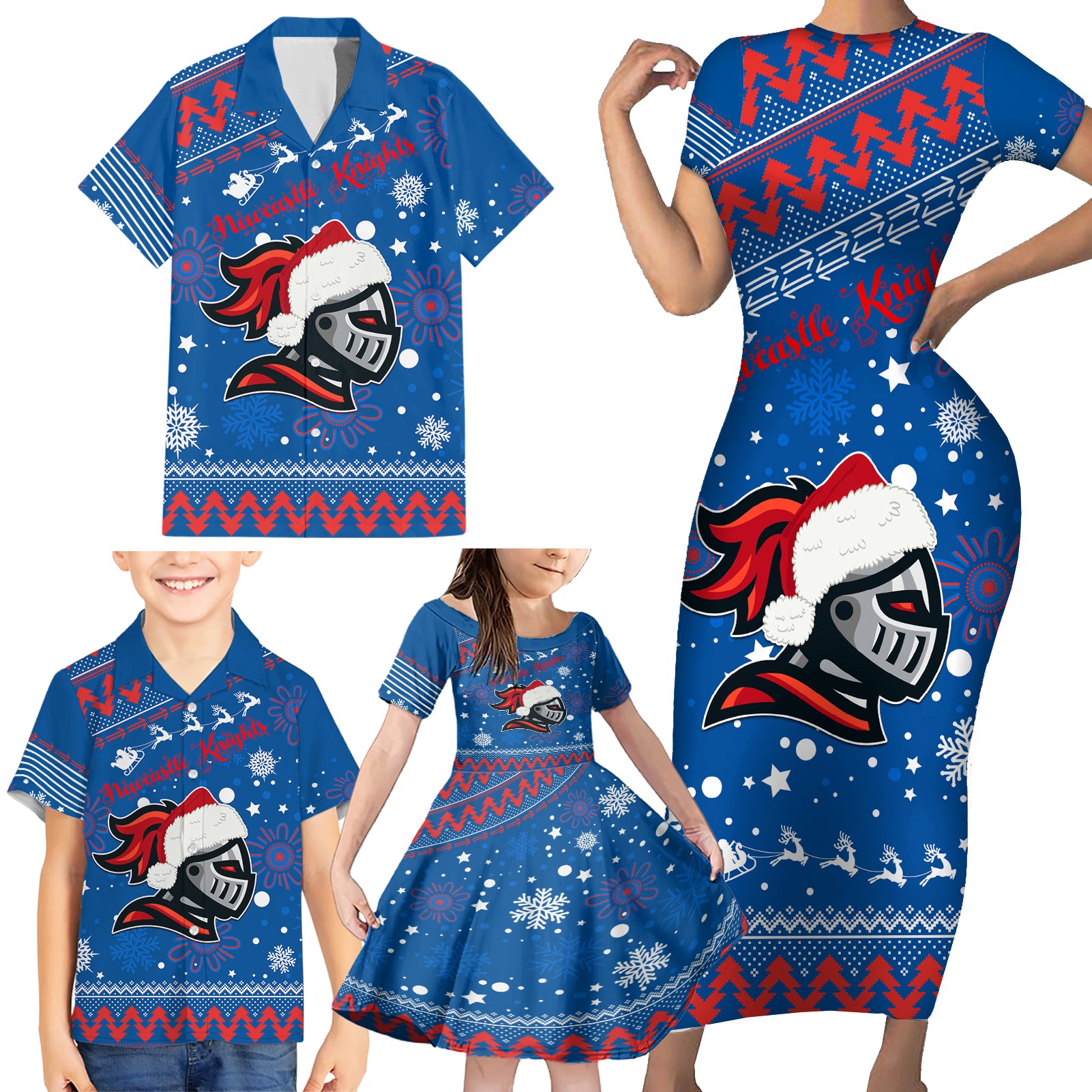 custom-knights-rugby-family-matching-short-sleeve-bodycon-dress-and-hawaiian-shirt-chirstmas-vibe-2023