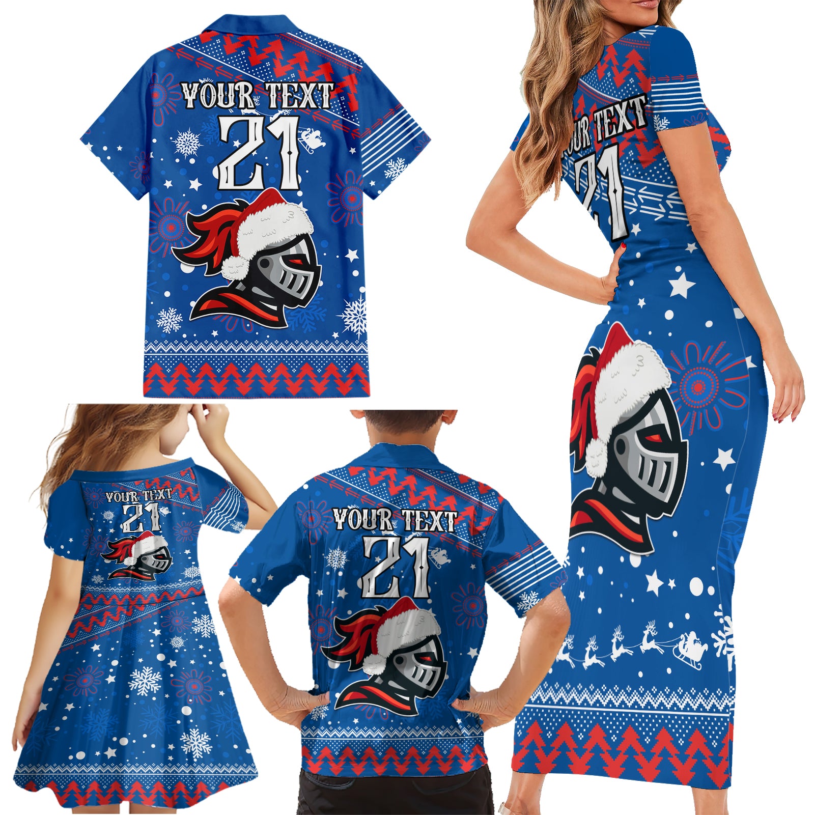 custom-knights-rugby-family-matching-short-sleeve-bodycon-dress-and-hawaiian-shirt-chirstmas-vibe-2023