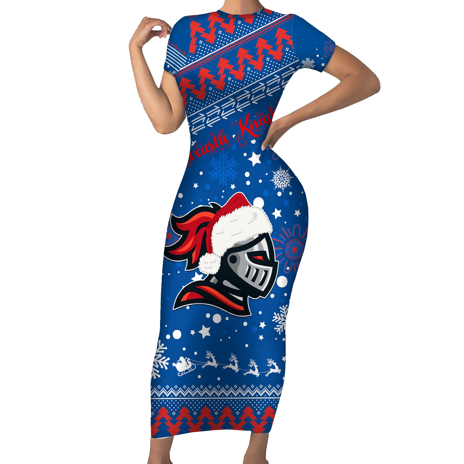 custom-knights-rugby-family-matching-short-sleeve-bodycon-dress-and-hawaiian-shirt-chirstmas-vibe-2023