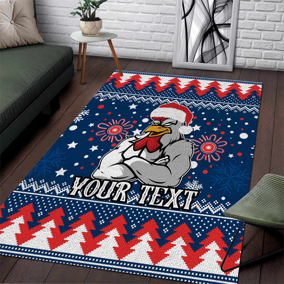 Custom Roosters Rugby Area Rug Chirstmas Vibe 2023 - Vibe Hoodie Shop