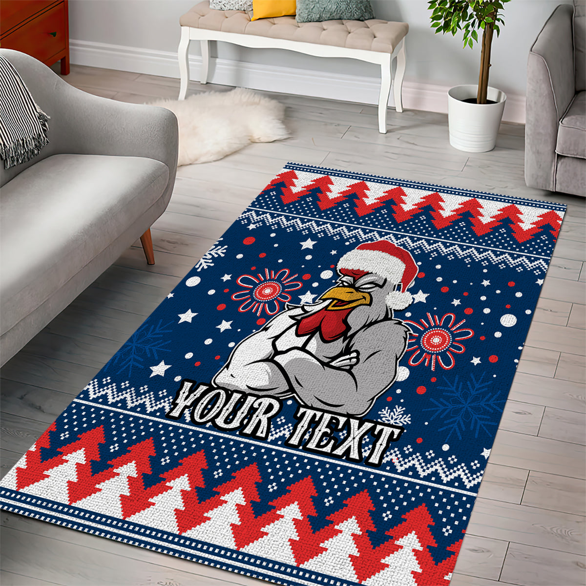 Custom Roosters Rugby Area Rug Chirstmas Vibe 2023 - Vibe Hoodie Shop