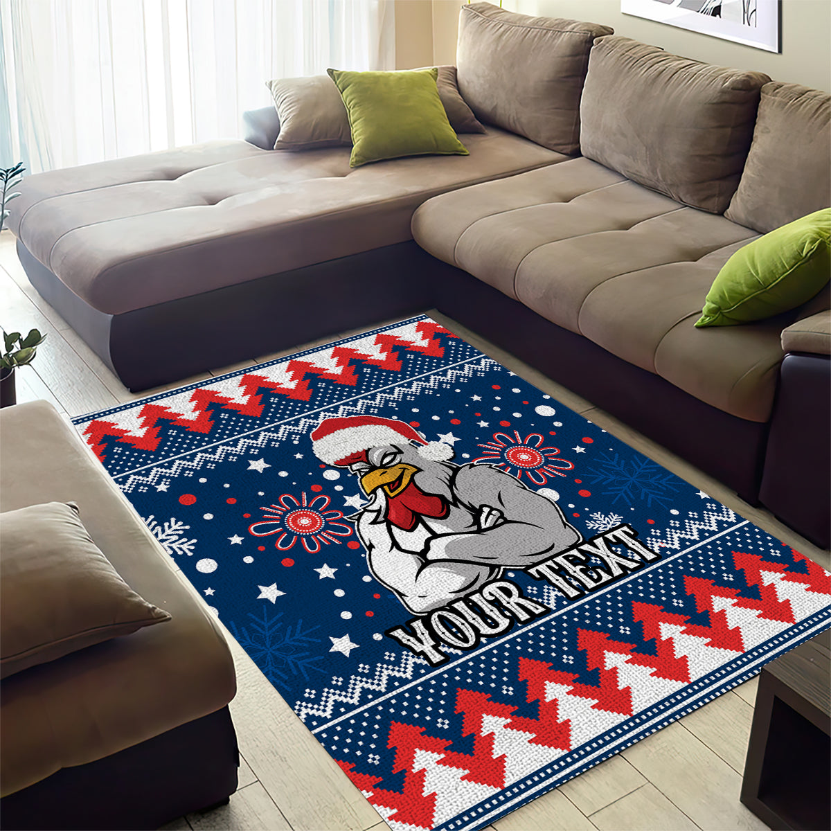 Custom Roosters Rugby Area Rug Chirstmas Vibe 2023 - Vibe Hoodie Shop