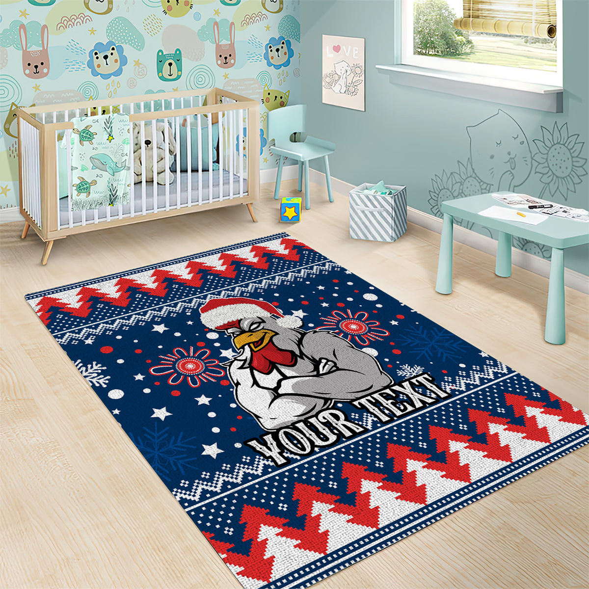 Custom Roosters Rugby Area Rug Chirstmas Vibe 2023 - Vibe Hoodie Shop