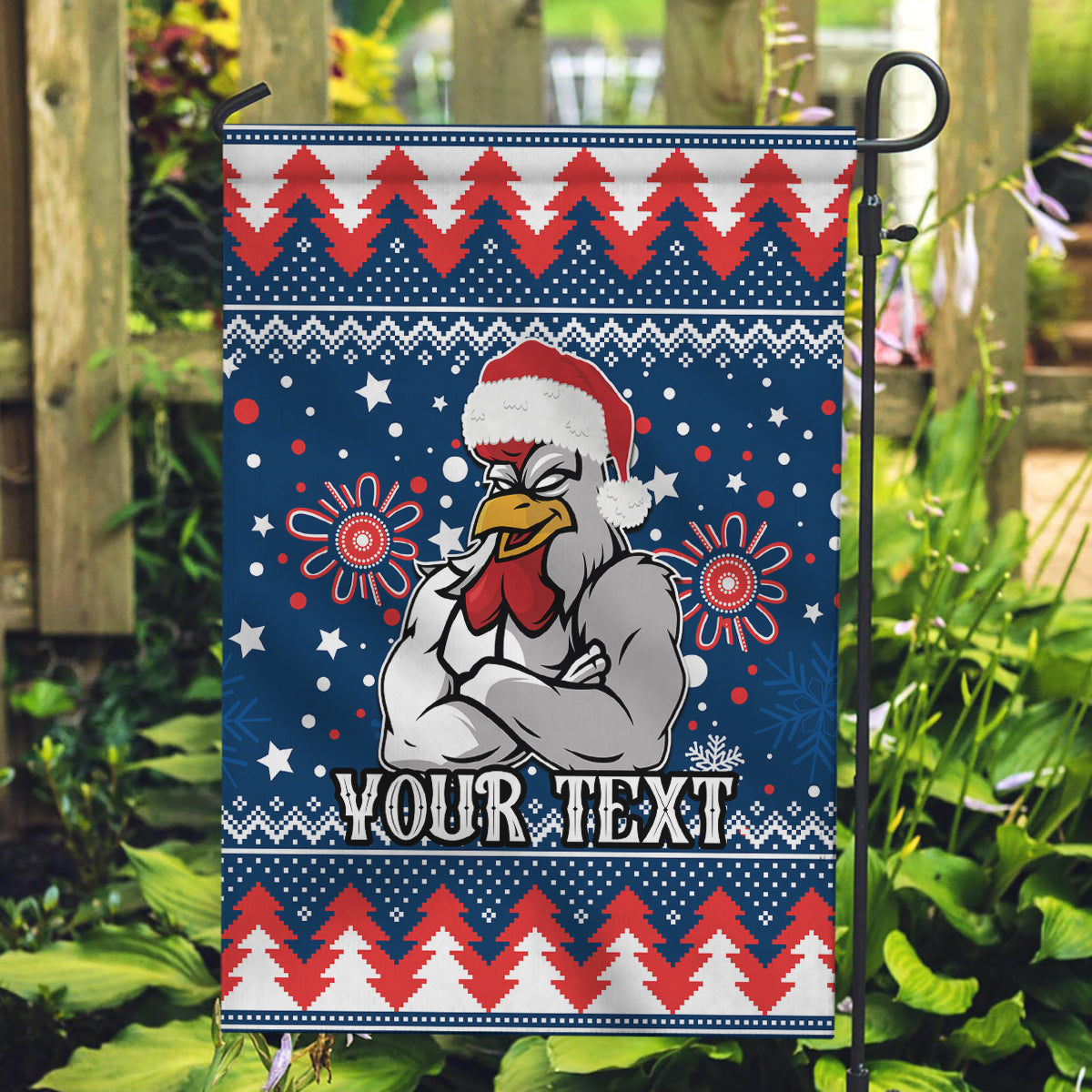 Custom Roosters Rugby Garden Flag Chirstmas Vibe 2023 - Vibe Hoodie Shop