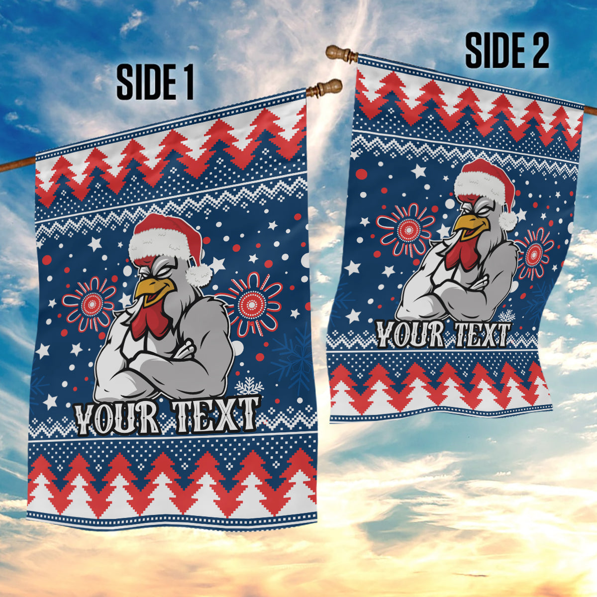 Custom Roosters Rugby Garden Flag Chirstmas Vibe 2023 - Vibe Hoodie Shop