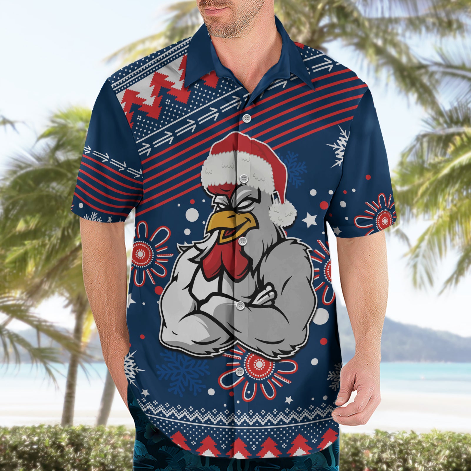 Custom Roosters Rugby Hawaiian Shirt Chirstmas Vibe 2023 - Vibe Hoodie Shop