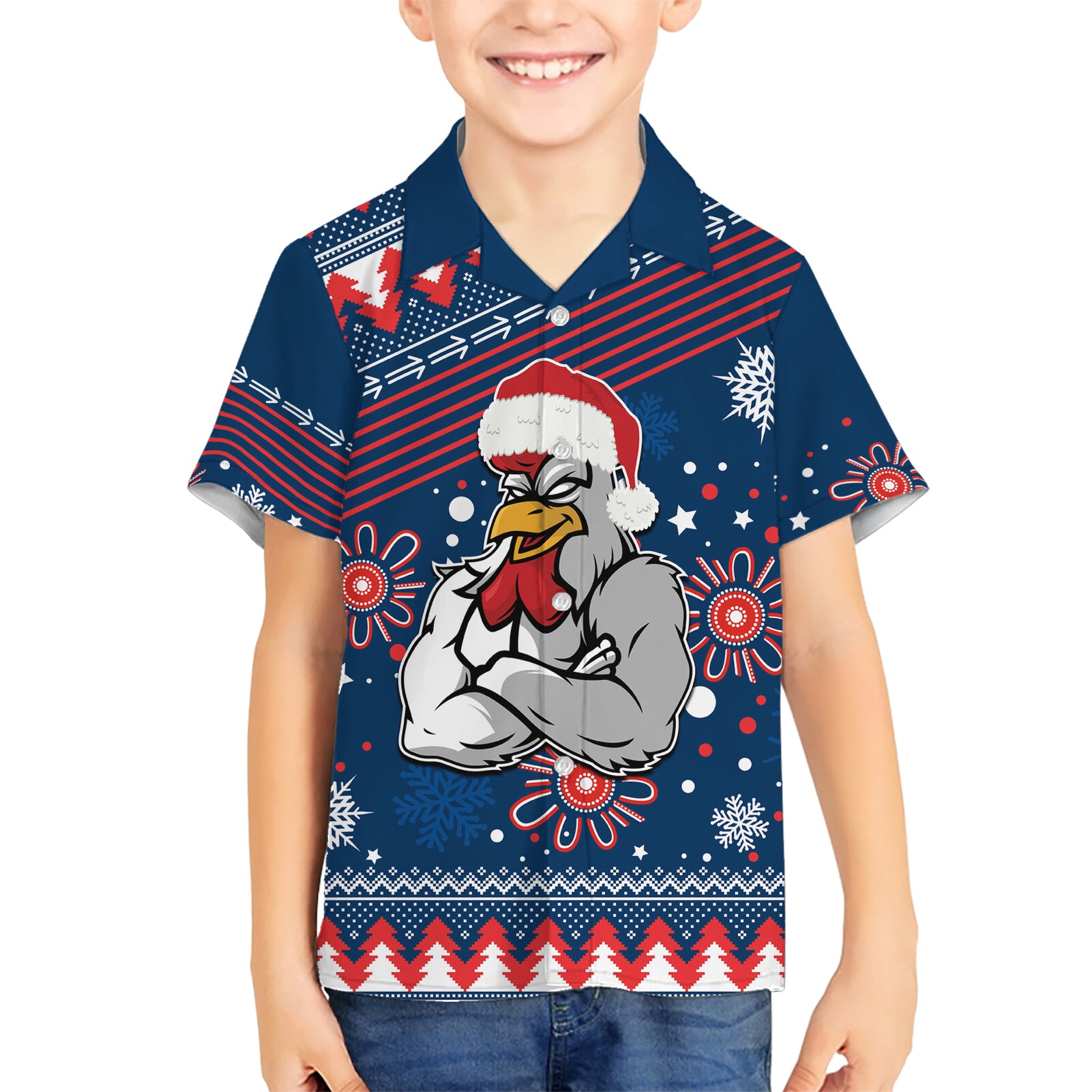 Custom Roosters Rugby Hawaiian Shirt Chirstmas Vibe 2023 - Vibe Hoodie Shop